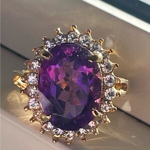 Gold-Tone Purple Oval Halo Cocktail Ring